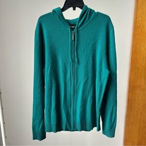 The Commons Emerald Green Long Sleeved Cashmere Zip Up Sweater with Hood